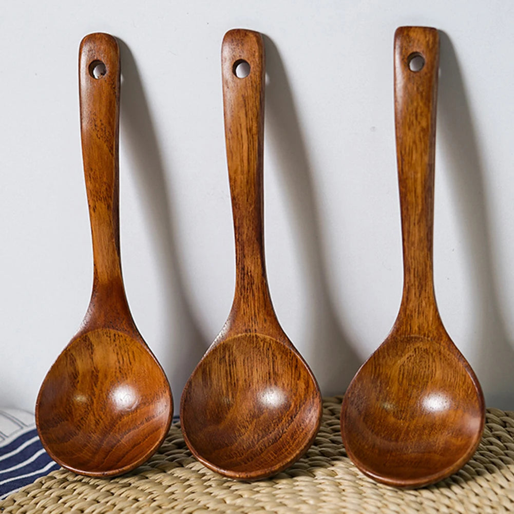1pc Wooden Soup Spoon Long Handle Dessert Rice