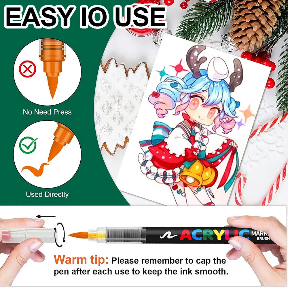 12-168 Colors Acrylic Paint Pens Markers Brush Tip