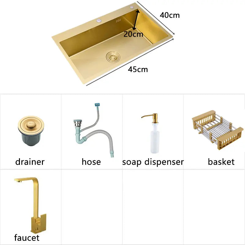 Gold Sink Above Counter 304 Stainless Steel Bowl