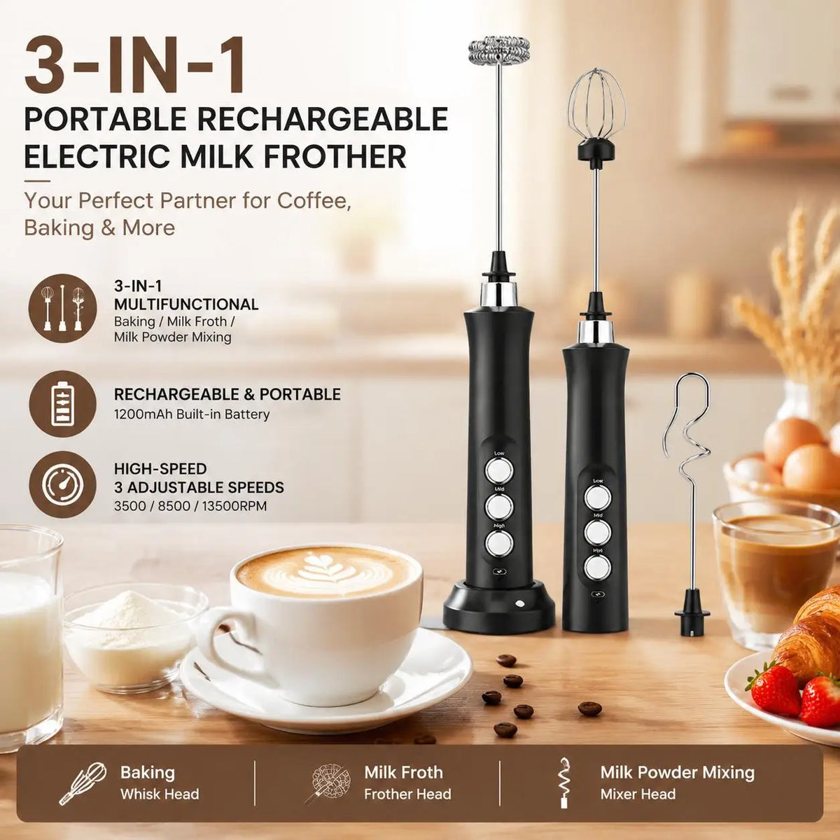 Usb Rechargeable Electric Milk Frother Mini Handheld Foam