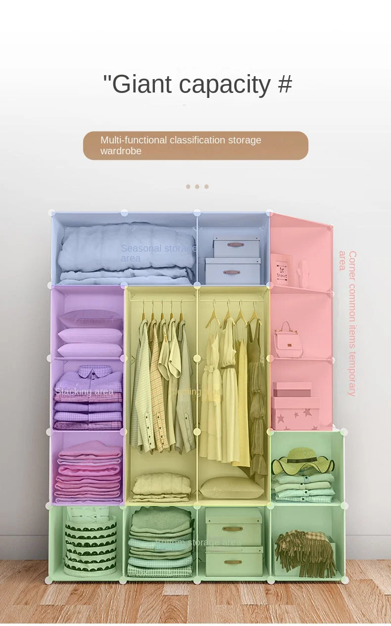 Bedroom Dustproof Clothes Cabinets Plastic Collapsible Durable