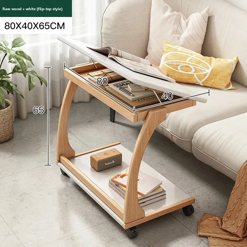 Mobile Solid Wood Coffee Table Living Room Storage