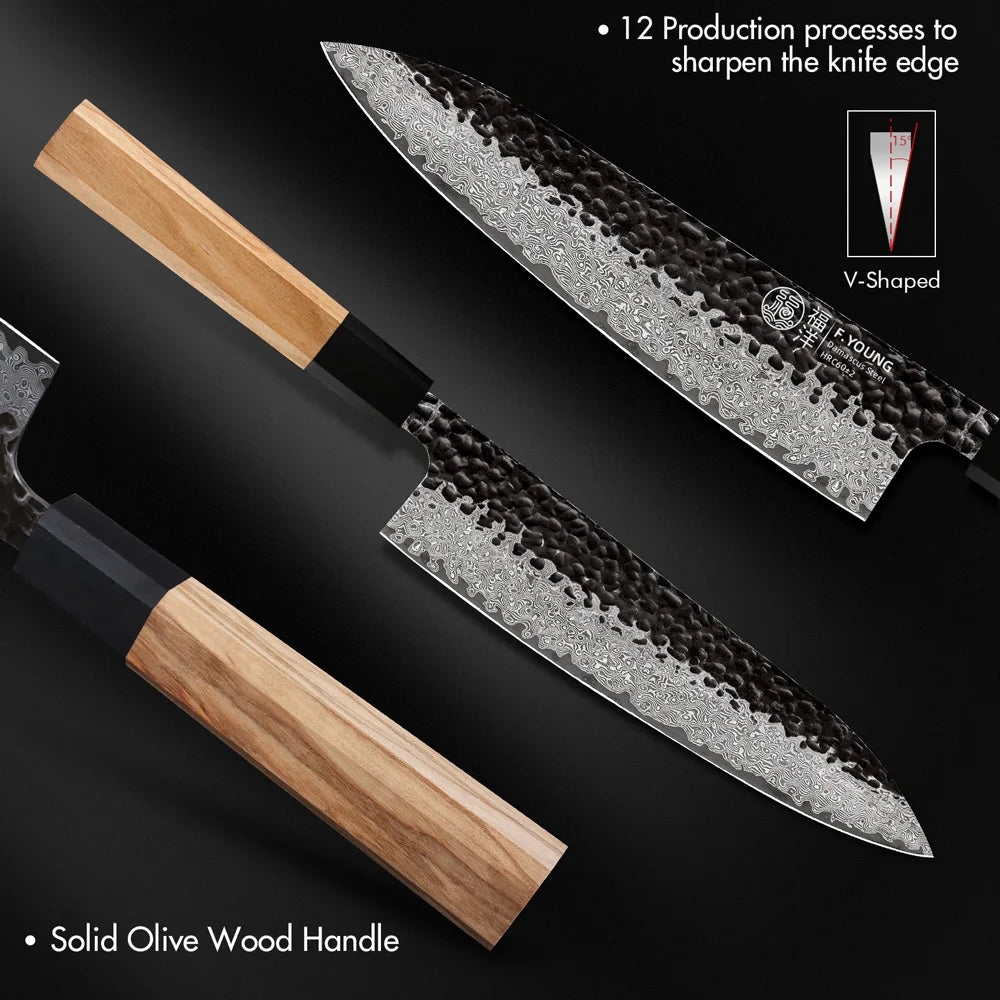 Young Damascus Steel Knives Japanese Hand Forged Chef