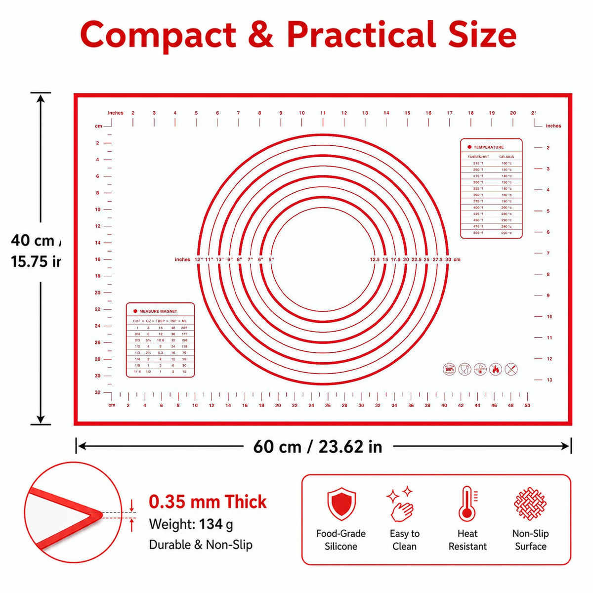 Silicone Pastry Mat Extra Thick Non Stick Baking