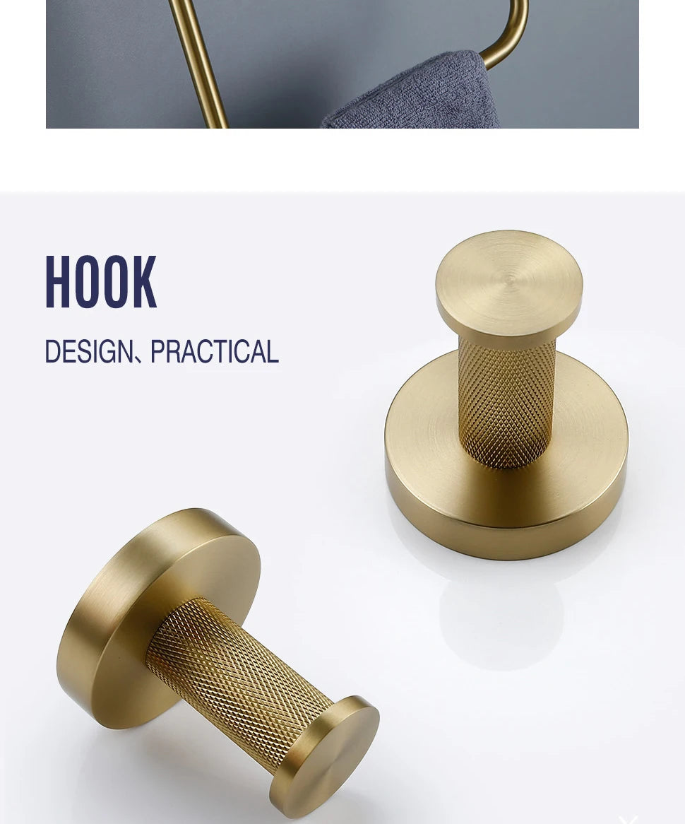 Brushed Gold Towel Rack Knurled Towel Bar Robe