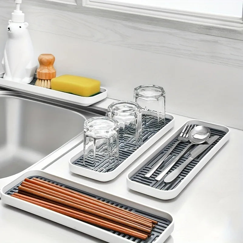Sink Organizer Drain Tray Sponge Holder Cutlery Drainer