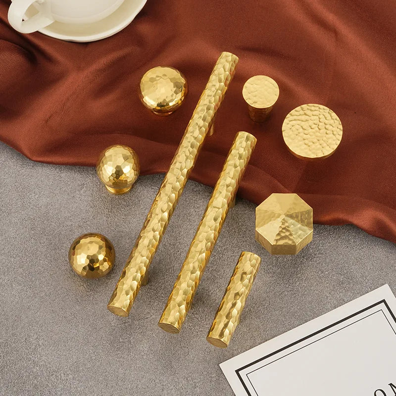 Solid Brass Wardrobe Handles Hammered Texture Handles Gold