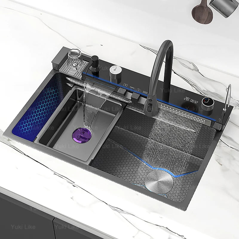 Waterfall Sink Digital Display Faucet Wash Dish Vegetables