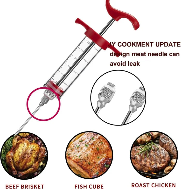 Meat Injector Syringe Stainless Steel Needles Bbq Grill