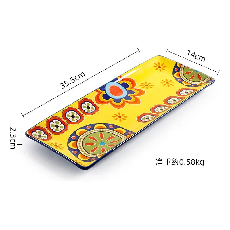 1pcs Ceramic Tableware Bohemian Flat Dinner Plate Western