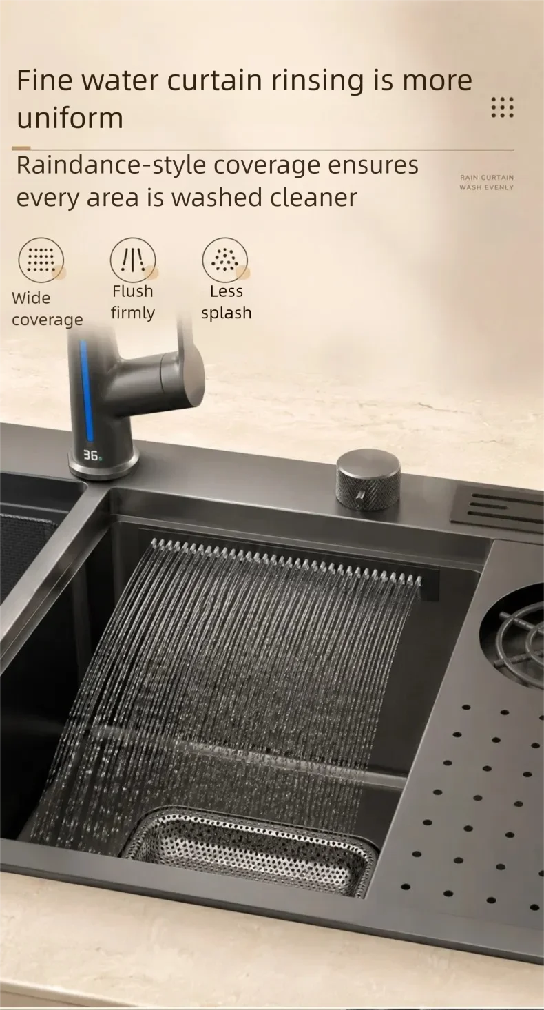 Stainless Steel Waterfall Sink Embossed Hidden Cup Washer