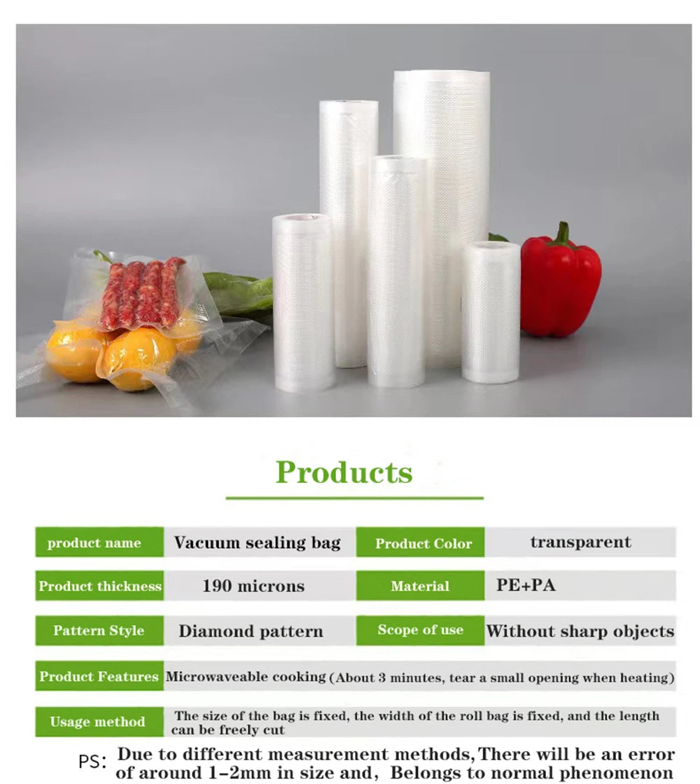 Rolls Vacuum Bags Food 500cm Per Roll Reusable