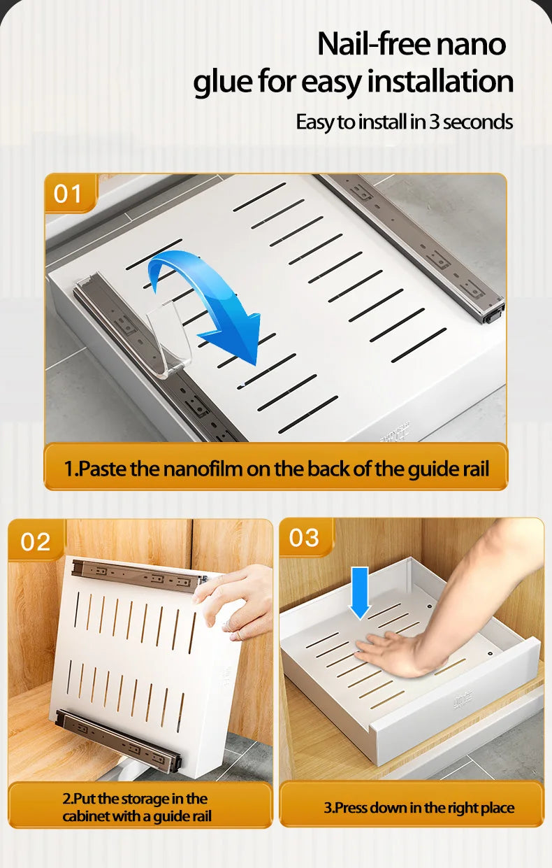 Under-Sink Cabinet Drawer Slide Pull-Out Draining Shelf