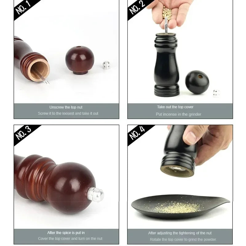Salt Pepper Grinder Solid Wood Spice Pepper Mill