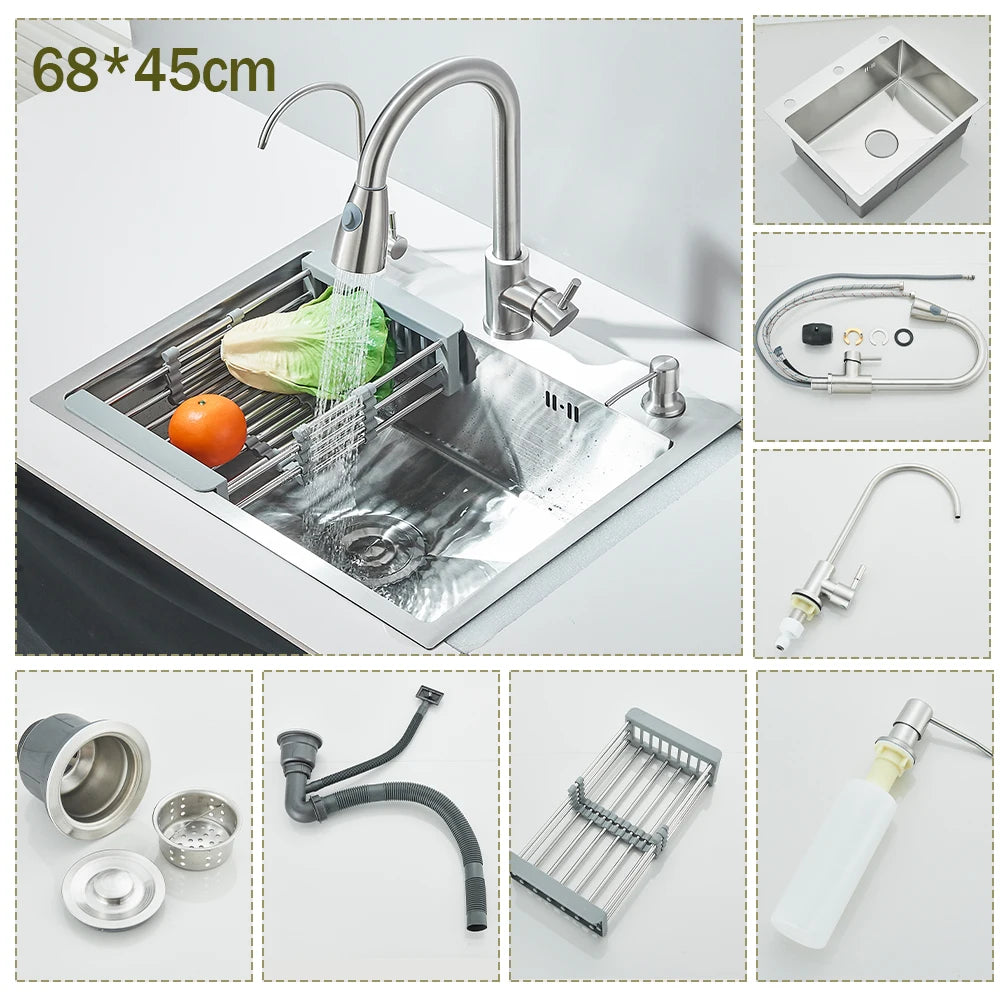 Stainless Steel Sink Large Integrated Faucet Sink Dish