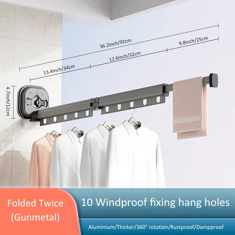 Pc No Punching Wall Mounted Clothes Hanger Retractable