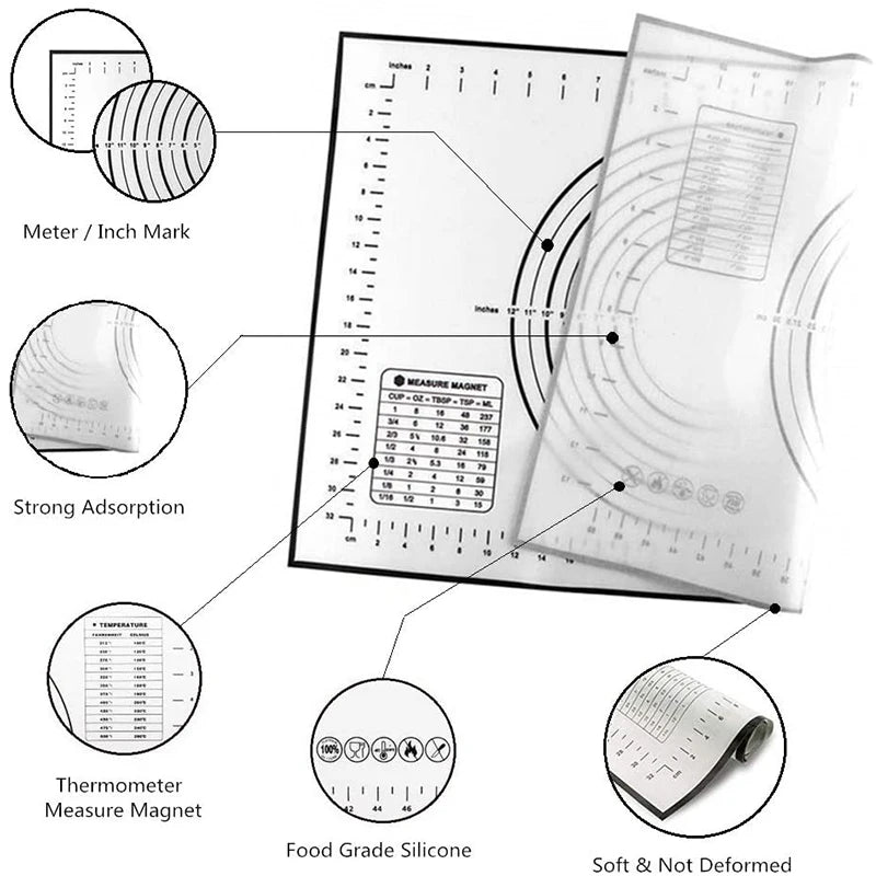 Oversize 80/70/60cm Silicone Baking Mat Pastry Rolling Kneading