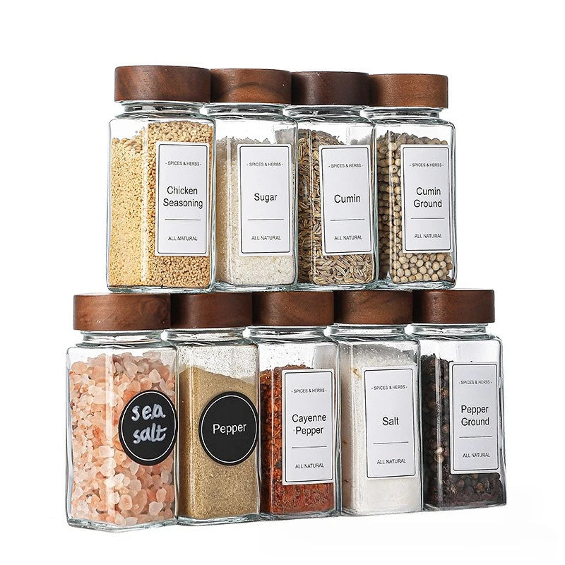 Square Spice Jars Wooden Lid Spice Jars Shaker