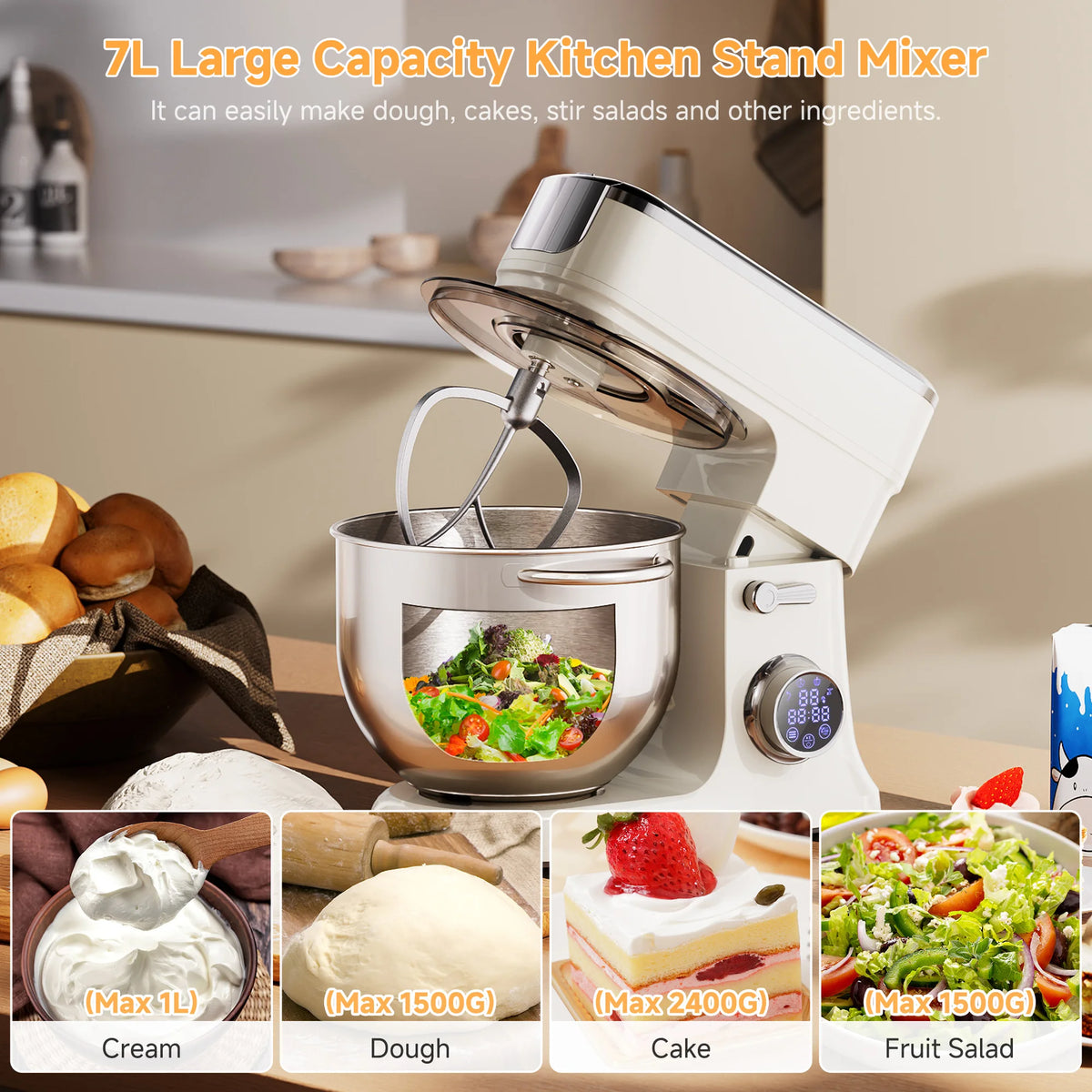 Biolomix 7l Food Mixers Baking 1200w Dc Motor