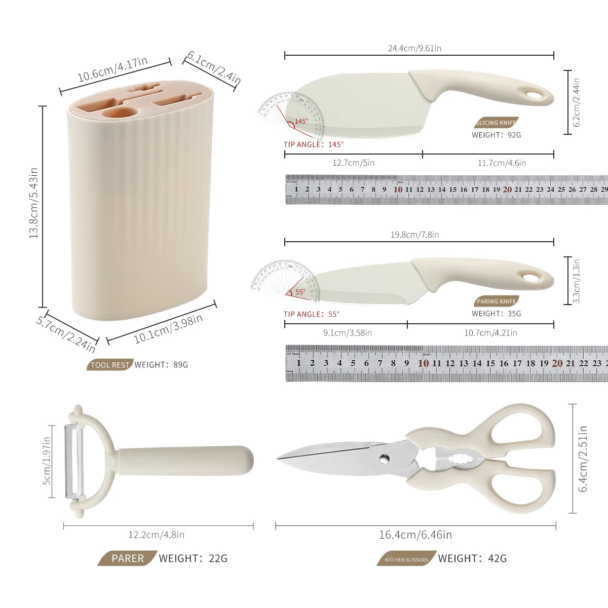 5-Piece Including Small Chopping Knife Scissors Fruit Knife