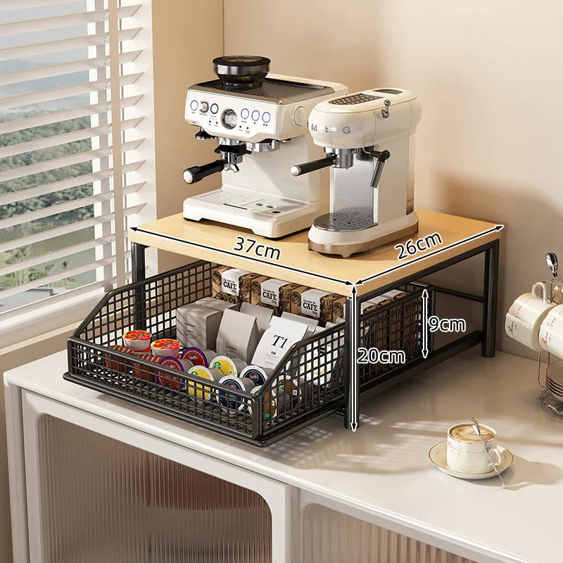 2-Tier Organizer Rack Sliding Drawer Metal Microwave Stand