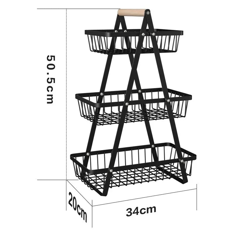 Tiers Countertop Fruit Basket Iron Art Organizer Fruits