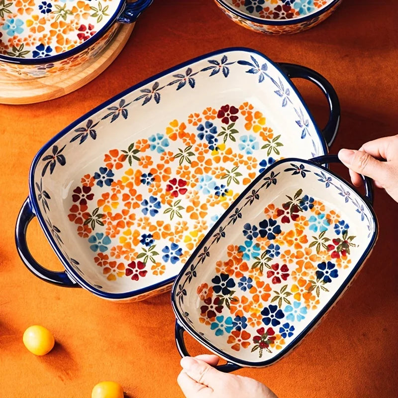 1pc Colored Hand-Painted Ceramic Baking Dish Suitable Salads
