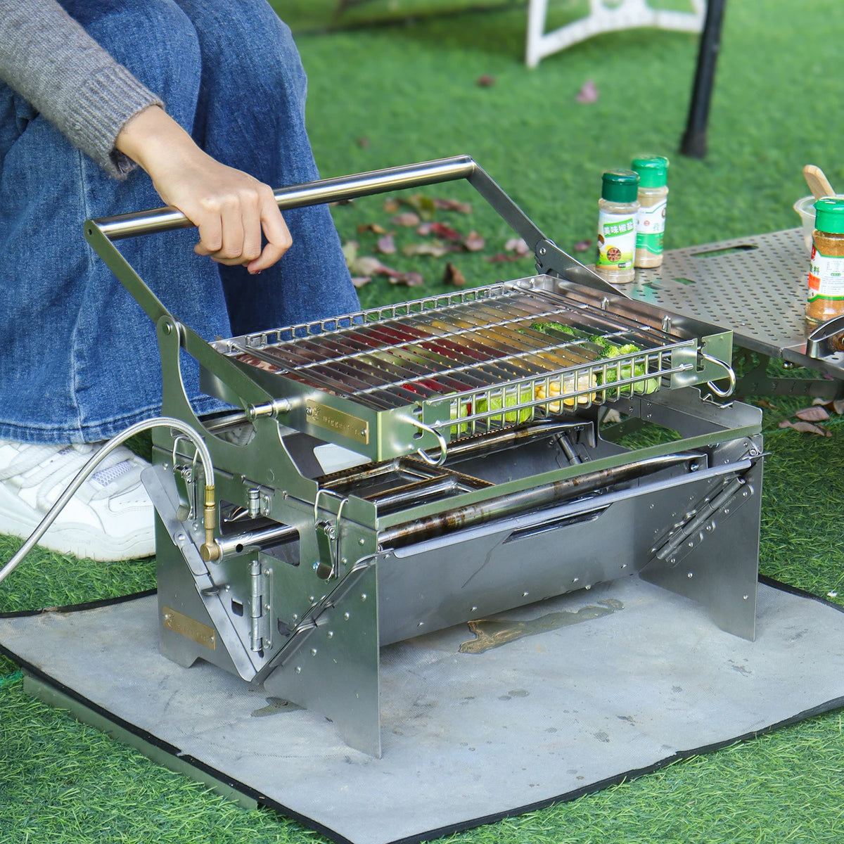 360 Camping Rotatable Grill Dual-Fuel Charcoal Gas Stove