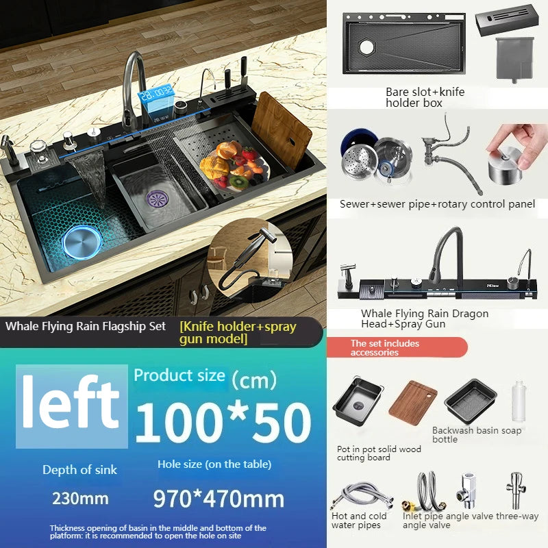 Various Waterfall Sink Stainless Steel Large Slot Digital