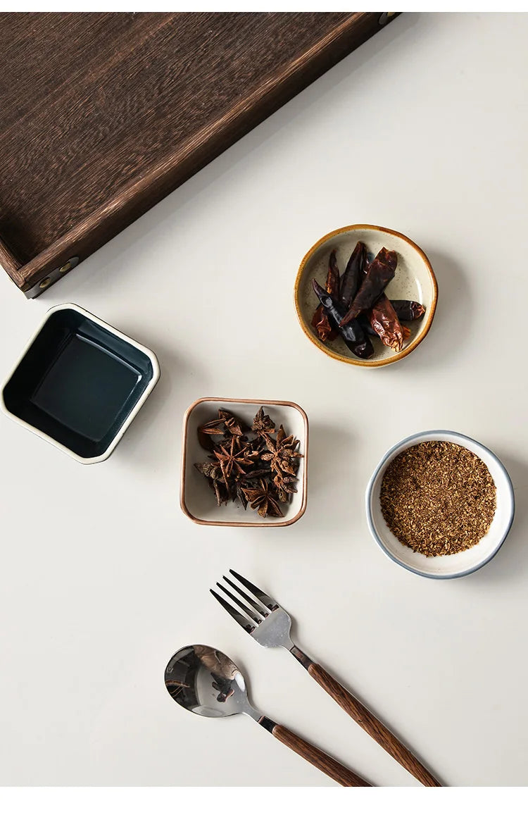 1pc Flavorful Japanese Ceramic Small Dish Square Dip