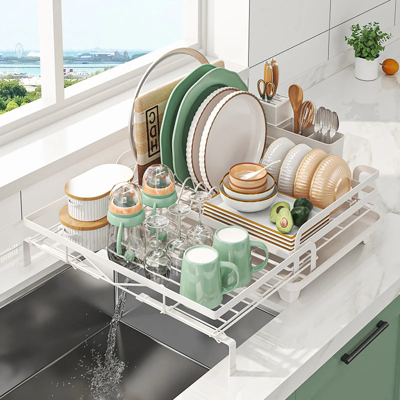 Dish Drainer Rack Expandable Dish Drying Rack Cutlery