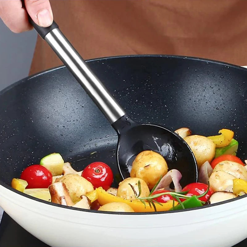 Silicone Cooking Spoons Kit Stainless Steel Handle Salad
