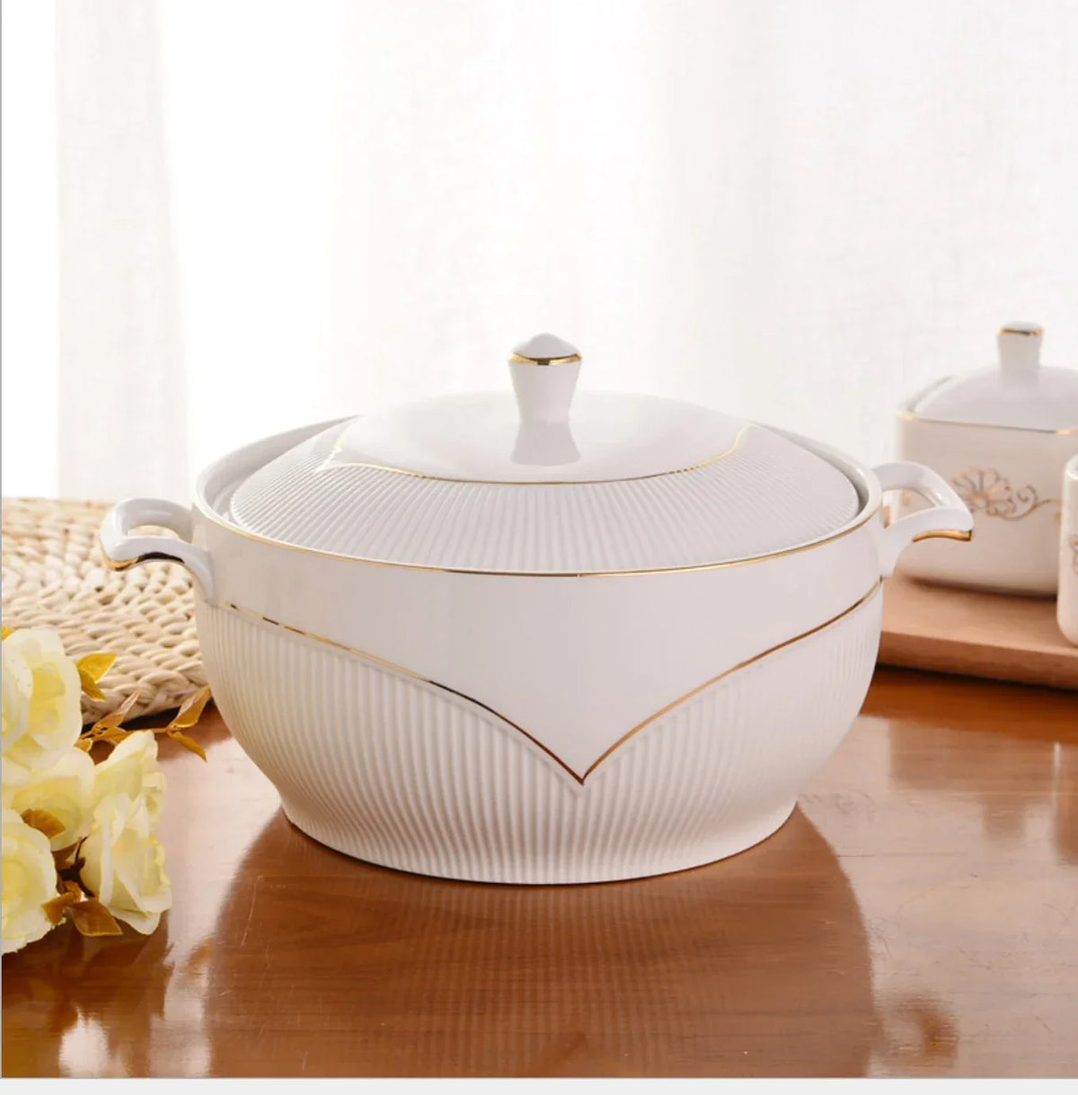 Ceramic Soup Pot White Round Nordic Phnom Penh