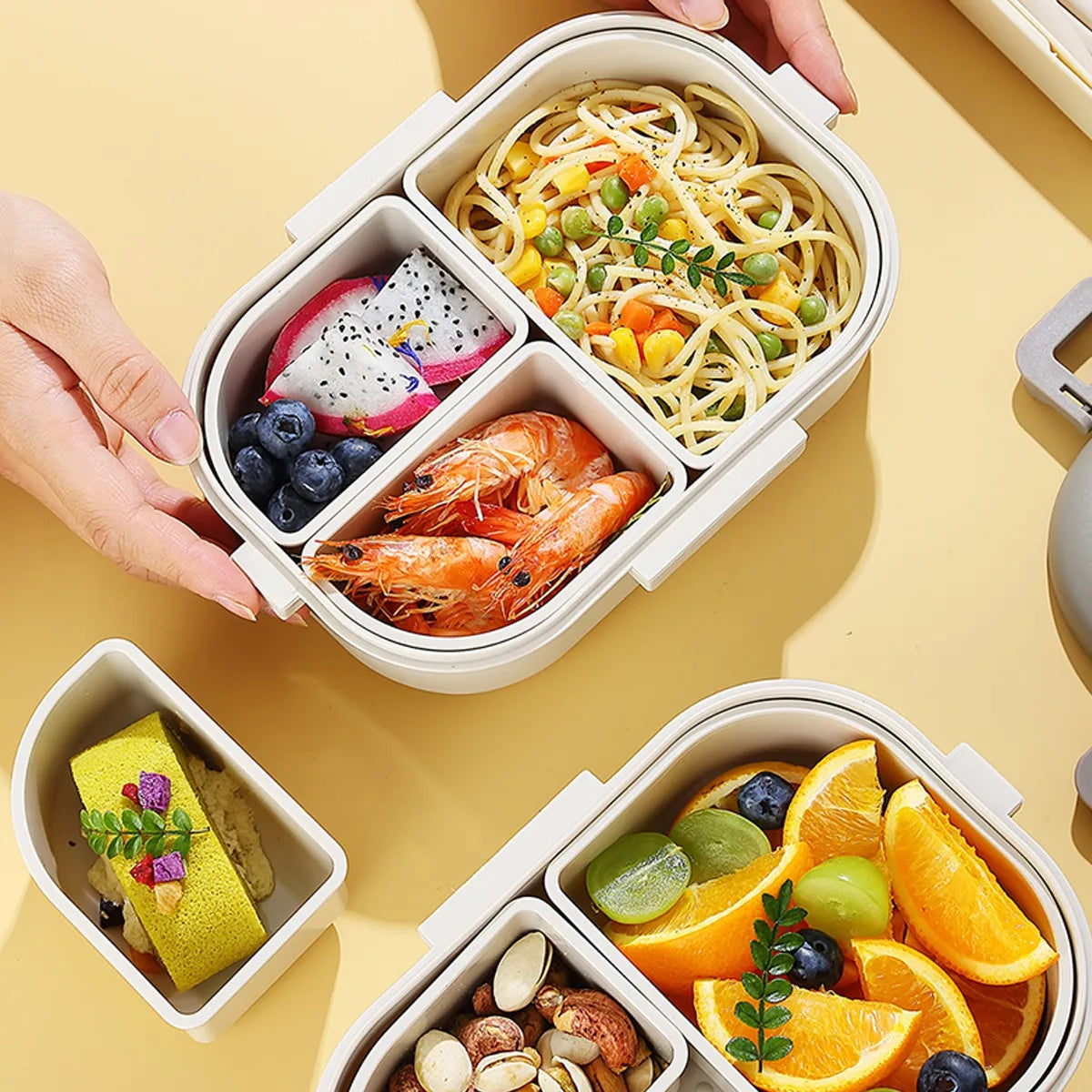 Cute Bear Plastic Divided Food Container Leak-Proof Detachable