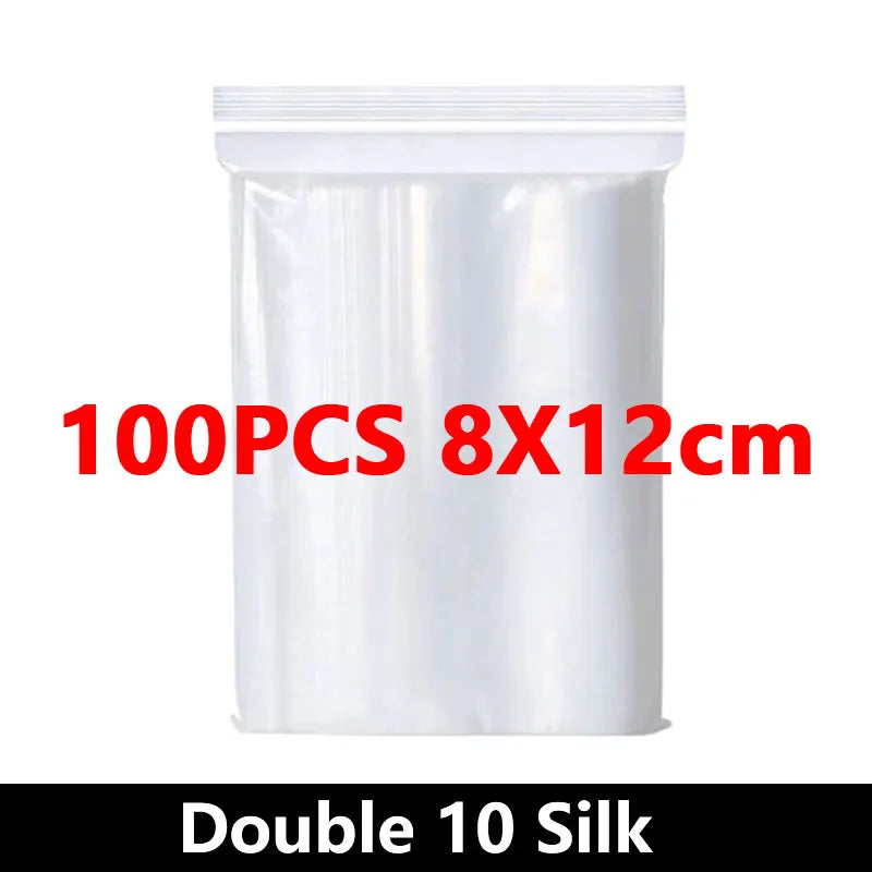 100pcs Thicken Zipper Sealed Bags Clear Plastic Storage