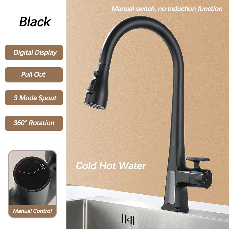Pull Out Faucet Sensor Touchless Digital Display Water