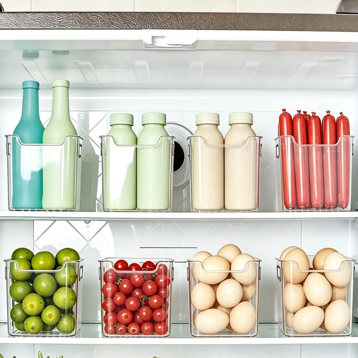 Refrigerator Bins Handles Clear Door Containers Organizer Pantry