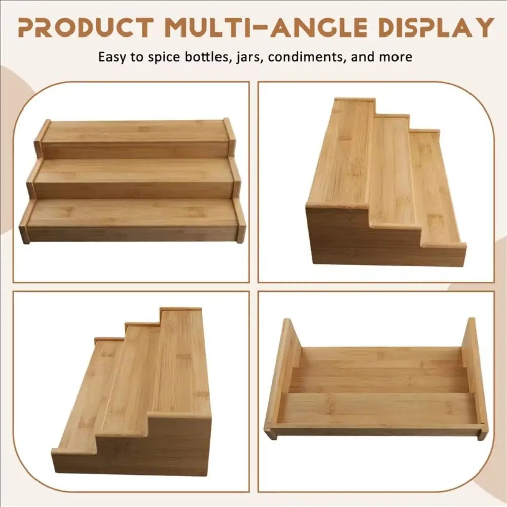 Solid Wooden 3-Tier Spice Rack Space-Saving Multi-Tier Spice