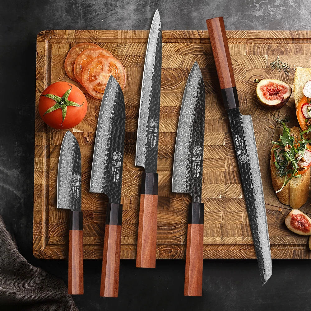Young Japanese Hand Forged Chef Knife Damascus Steel