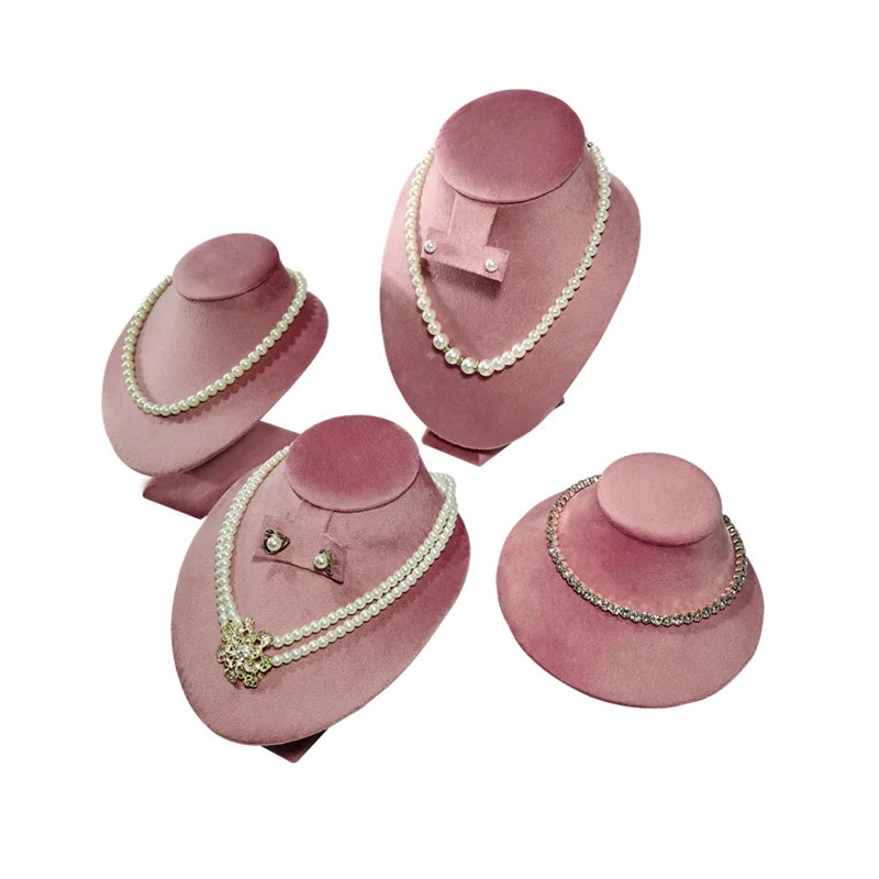 Pink Velvet Necklace Jewelry Portrait Neck Display Stand