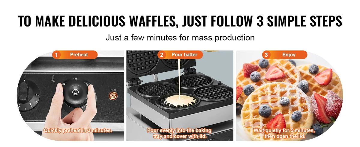 Succebuy Commercial Waffle Maker Round Waffle Baker Machine