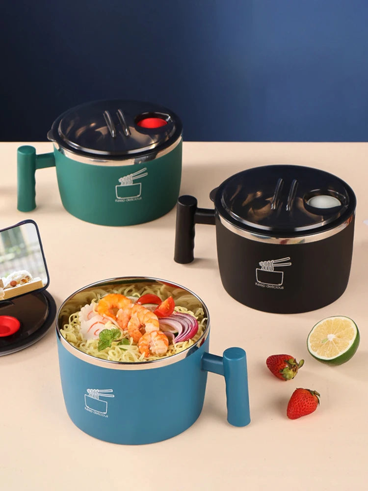 Stainless Steel Bowl Lid Instant Noodles Sealed Drain