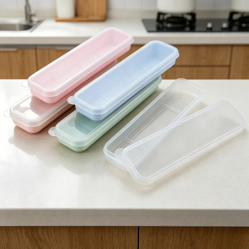 Travel Tableware Storage Box Transparent Cover Utensil Organizer