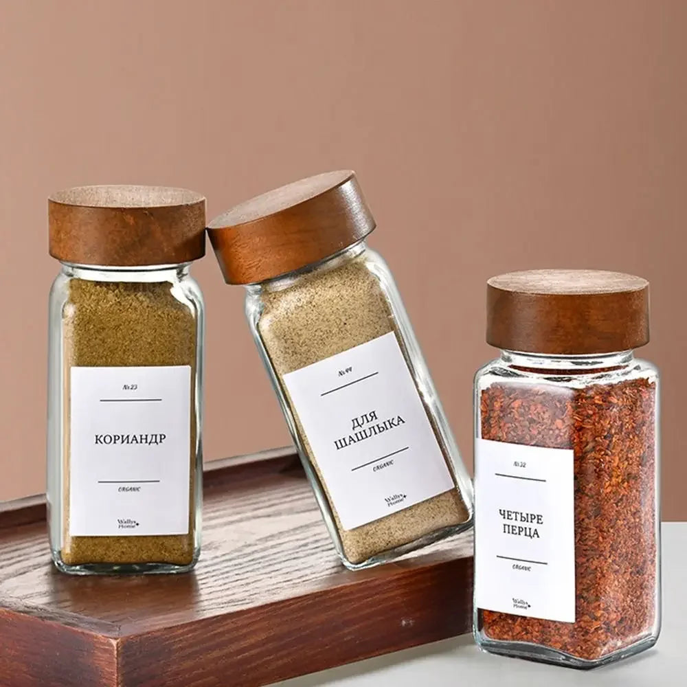Square Spice Jars Wooden Lid Spice Jars Shaker