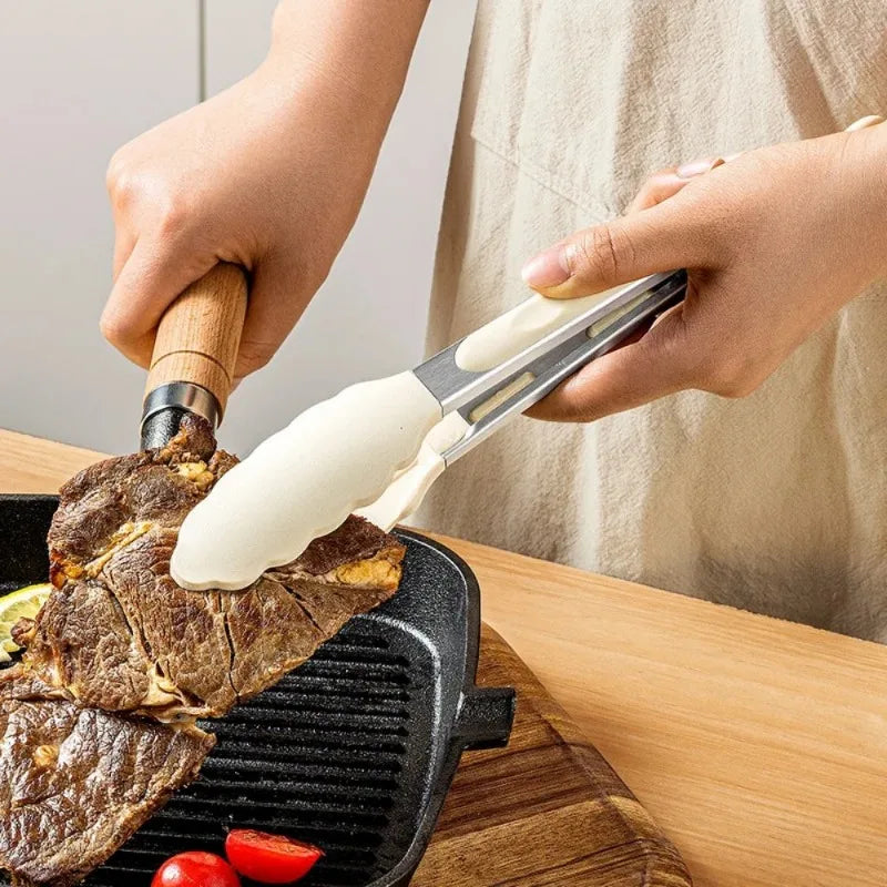 9-Inch Silicone Food Tongs Grill Stainless Steel Food