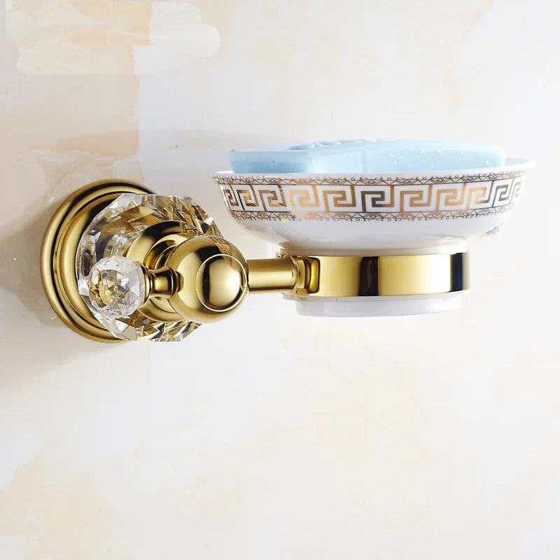 Shower Shelf Toilet Paper Holder Golden Crystal Wall
