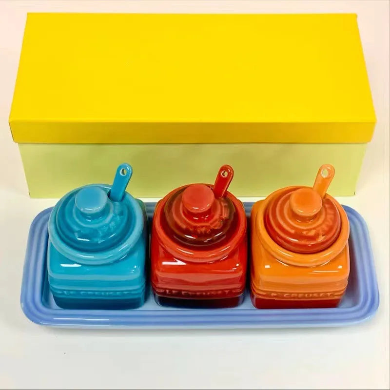 3pcs Ceramic Spice Container Storing Salt Sugar Pepper