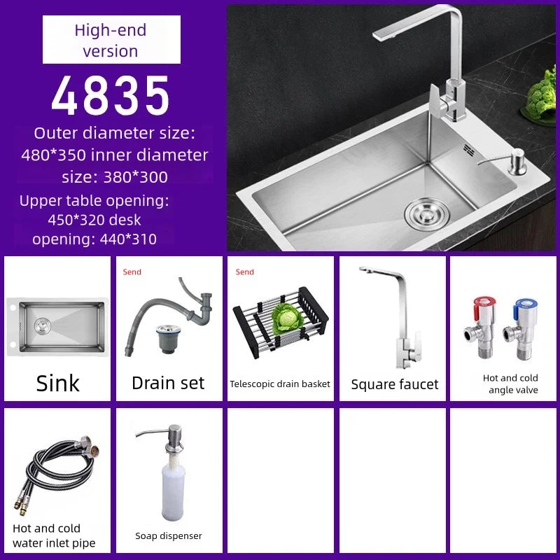Stainless Steel Sink Narrow Long Model Side Hole