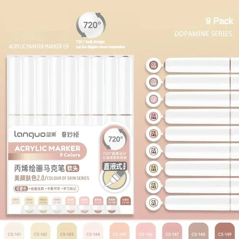 Languo 240/9 Colors Direct Liquid Acrylic Paint Pens