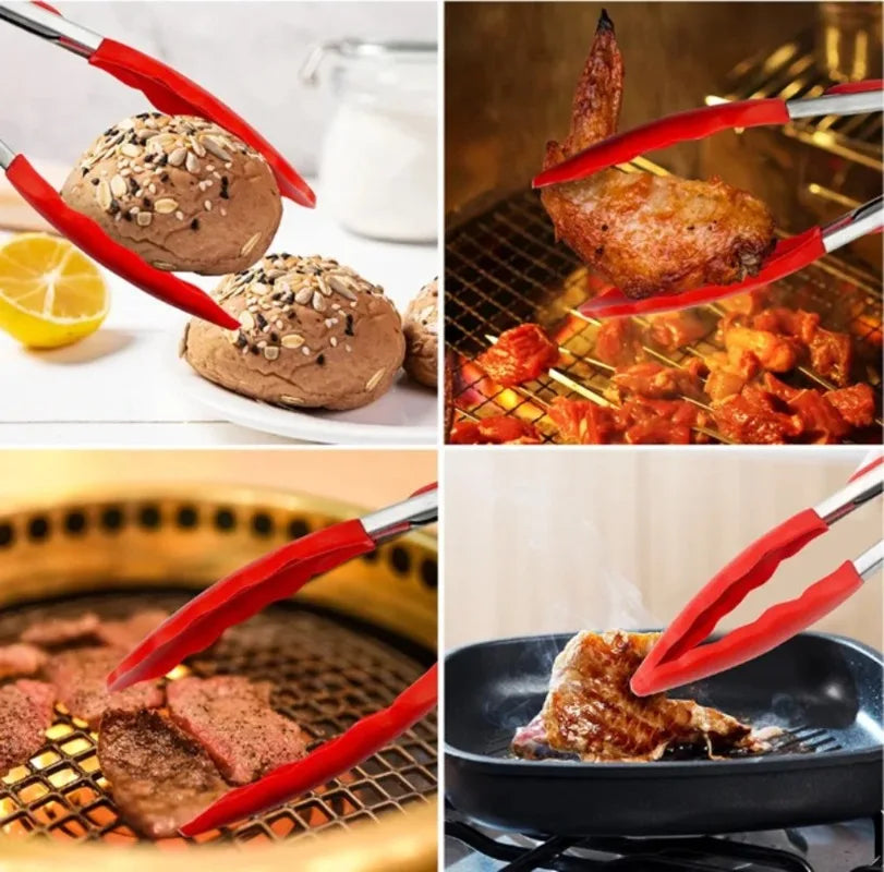 9-Inch Silicone Food Tongs Grill Stainless Steel Food